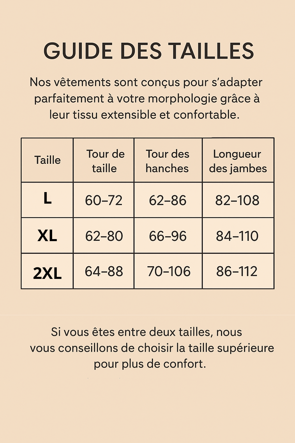 Guide des tailles collants